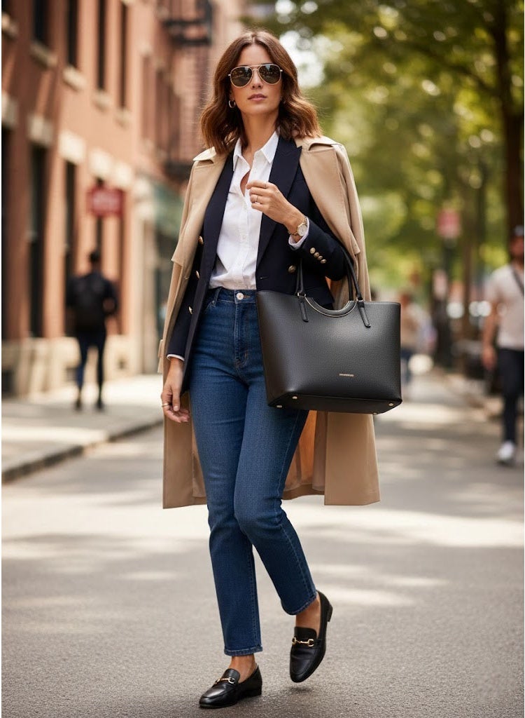 FUMES Women’s Structured Tote Handbag – Solid Textured Finish, Dual Top Handle, Elegant Office & Daily Carry Bag (Black) - Image 2